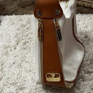Valentina Elegant White and Tan Shoulder Bag